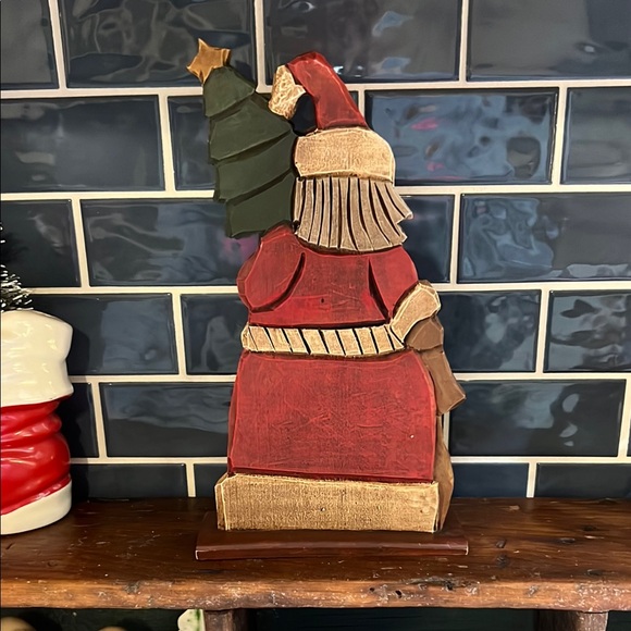 Looks like Handcrafted Wooden Santa Claus with Christmas Tree - Picture 2 of 4
